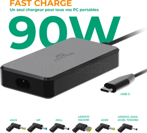 Photo de Chargeur secteur universel pour ordinateur portable Advance QuickFlex 1xUSB-C 90W (Noir