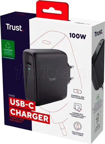 Photo de Chargeur secteur Universel Trust Maxo USB-C - 100W - Cable 2m inclus (Noir)