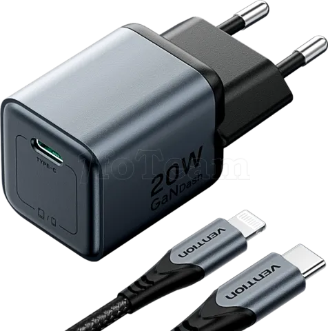 Photo de Chargeur secteur Vention GaN 1x USB-C + Cable USB-C 20W (Gris)
