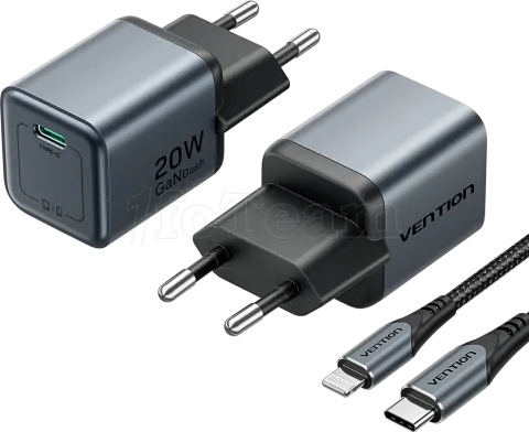 Photo de Chargeur secteur Vention GaN 1x USB-C + Cable USB-C 20W (Gris)