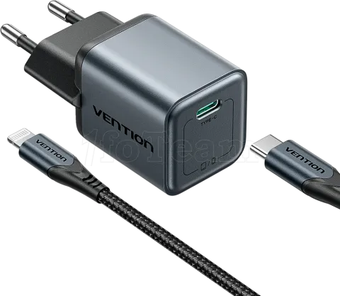 Photo de Chargeur secteur Vention GaN 1x USB-C + Cable USB-C 20W (Gris)