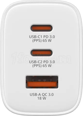 Photo de Chargeur secteur Verbatim Essentials GaN 2x USB-C + 1x USB-A 65W (Blanc)