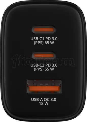 Photo de Chargeur secteur Verbatim Essentials GaN 2x USB-C + 1x USB-A 65W (Noir)