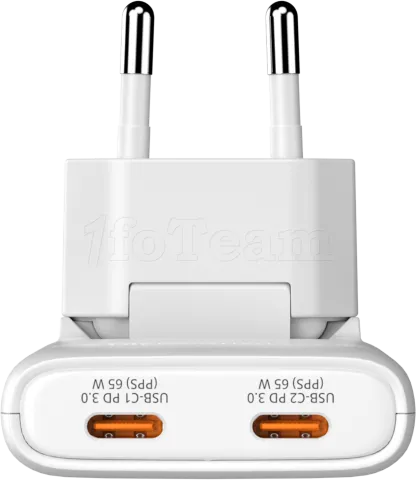 Photo de Chargeur secteur Verbatim Fold'n'Go GaN 2x USB-C 65W (Blanc)