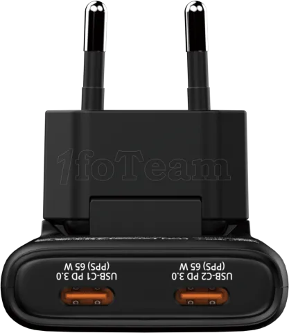 Photo de Chargeur secteur Verbatim Fold'n'Go GaN 2x USB-C 65W (Noir)