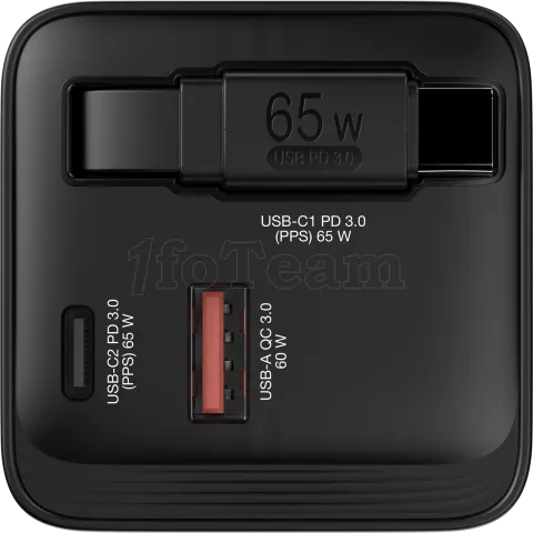 Photo de Chargeur secteur Verbatim GaN 1x ports USB-A + 1x port USB-C 65W (Noir)