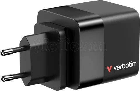 Photo de Chargeur secteur Verbatim GaN 1x ports USB-A + 1x port USB-C 65W (Noir)