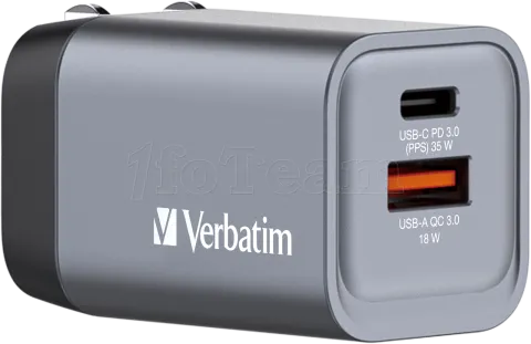 Photo de Chargeur secteur Verbatim GNC 1x port USB-A + 1x port USB-C 35W (Noir)