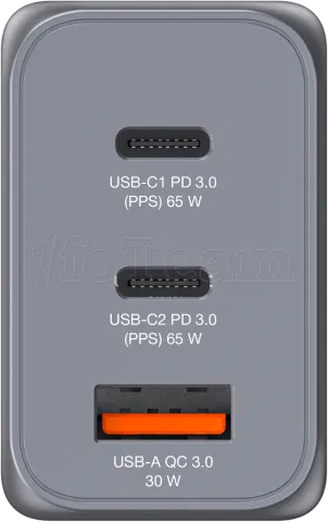 Photo de Chargeur secteur Verbatim GNC 1x port USB-A + 2x ports USB-C 65W (Noir)