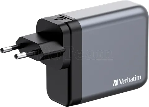 Photo de Chargeur secteur Verbatim GNC 1x port USB-A + 3x ports USB-C 140W (Noir)