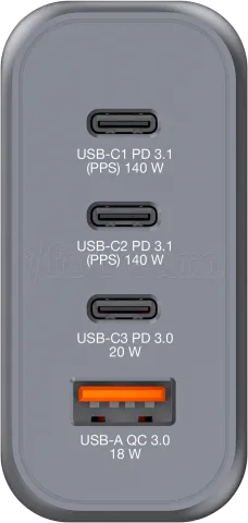 Photo de Chargeur secteur Verbatim GNC 1x port USB-A + 3x ports USB-C 140W (Noir)