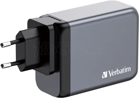 Photo de Chargeur secteur Verbatim GNC 1x port USB-A + 3x ports USB-C 200W (Noir)