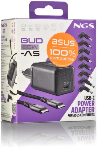 Photo de Chargeur universel NGS Bud USB-C pour ordinateur portable Asus 65W - 8 embouts