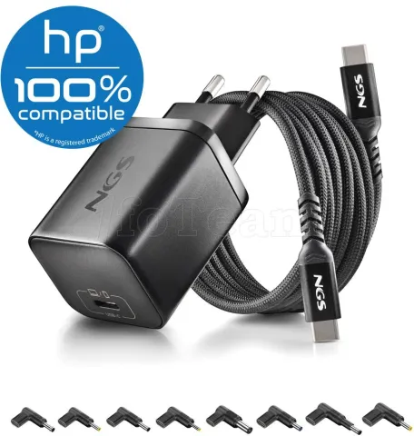 Photo de Chargeur universel NGS Bud USB-C pour ordinateur portable HP 65W - 3 embouts