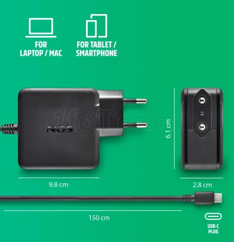 Photo de Chargeur universel NGS pour ordinateur portable Eon 65W (USB Type C)