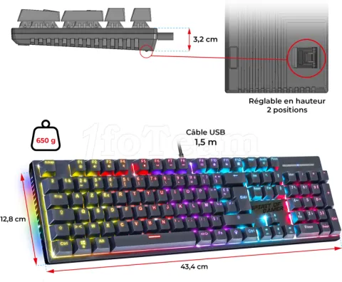 Photo de Clavier Gamer mécanique (Red switch) Spirit of Gamer Xpert K250 RGB (Noir)