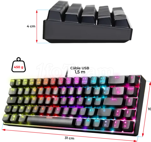 Photo de Clavier Gamer mécanique (Tactile Blue) Spirit of Gamer Xpert K150 TKL RGB (Noir)