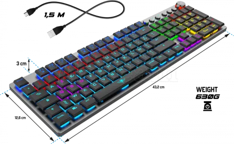 Photo de Clavier Gamer sans fil Bluetooth mécanique (Red Low Profile) Spirit of Gamer Xpert K1500 RGB (Argent)