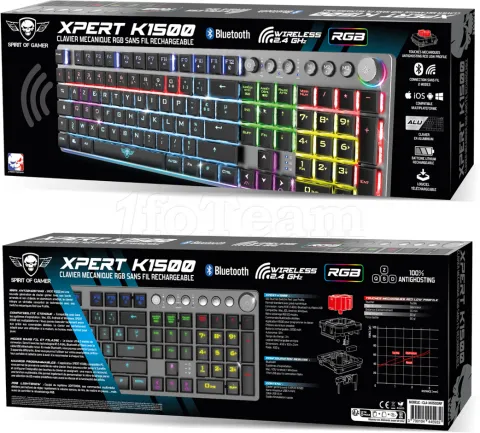 Photo de Clavier Gamer sans fil Bluetooth mécanique (Red Low Profile) Spirit of Gamer Xpert K1500 RGB (Argent)