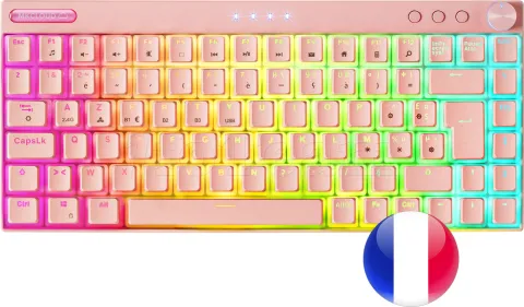 Photo de Clavier sans fil Bluetooth mécanique (Outemu SQ Pro Red) Mars Gaming MK Cloud RGB (Rose)