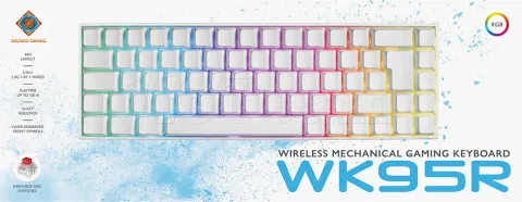 Photo de Clavier sans fil Gamer mécanique (Kailh Red) Deltaco WK95 RGB (Blanc)