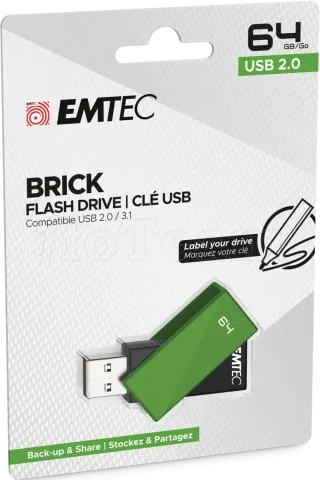 Photo de Clé USB 2.0 Emtec C350 Brick 2.0 - 64Go (Vert)