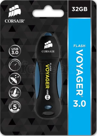 Photo de Clé USB 3.0 Corsair Flash Voyager - 128Go (Noir/Bleu)