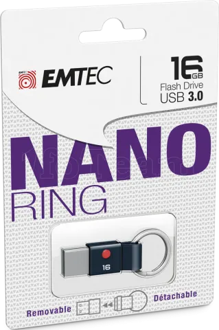 Photo de Clé USB 3.0 Emtec T100 Nano Ring - 16Go (Noir)