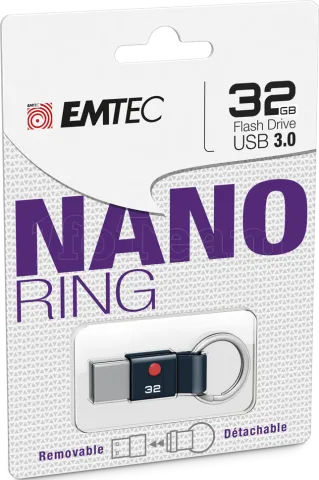 Photo de Clé USB 3.0 Emtec T100 Nano Ring - 32Go (Noir)