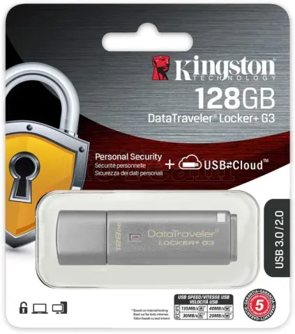 Photo de Clé USB 3.0 sécurisée Kingston DataTraveler Locker+ G3 - 128Go