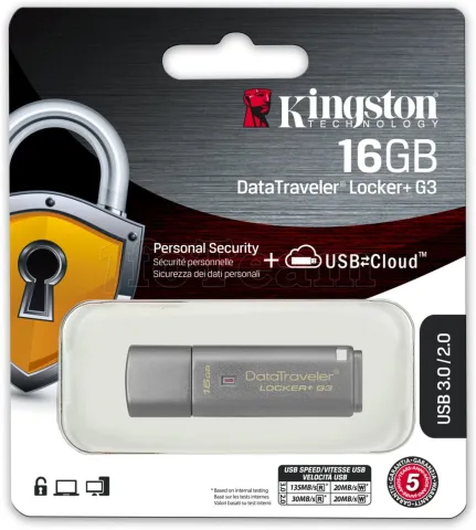 Photo de Clé USB 3.0 sécurisée Kingston DataTraveler Locker+ G3 - 16Go