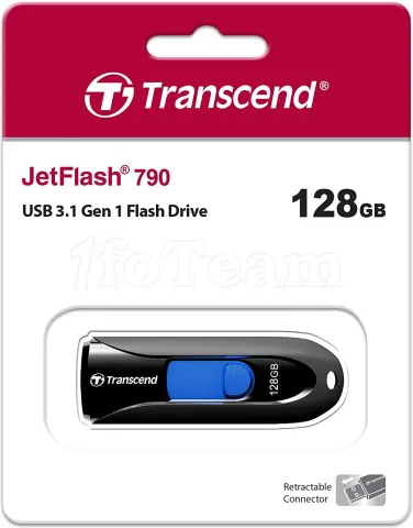 Photo de Clé USB 3.1 Transcend JetFlash 790 - 128Go (Noir/Bleu)
