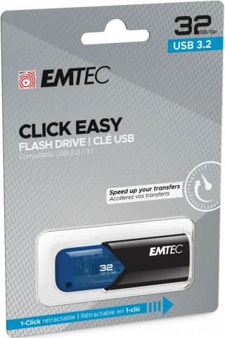 Photo de Clé USB 3.2 Emtec B110 Click Easy - 32Go (Noir/Bleu)