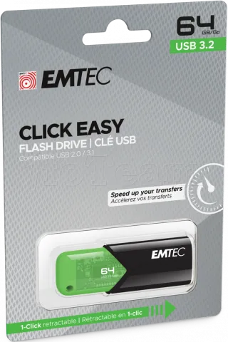 Photo de Clé USB 3.2 Emtec B110 Click Easy - 64Go (Noir/Vert)