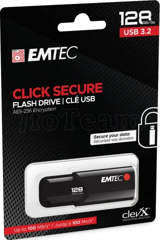 Photo de Clé USB 3.2 Emtec B120 Click Secure - 128Go (Noir)