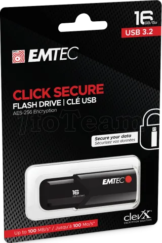 Photo de Clé USB 3.2 Emtec B120 Click Secure - 16Go (Noir)