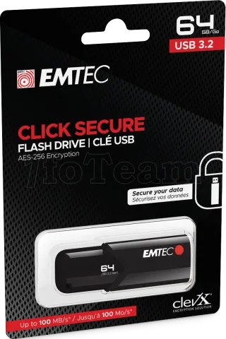 Photo de Clé USB 3.2 Emtec B120 Click Secure - 64Go (Noir)