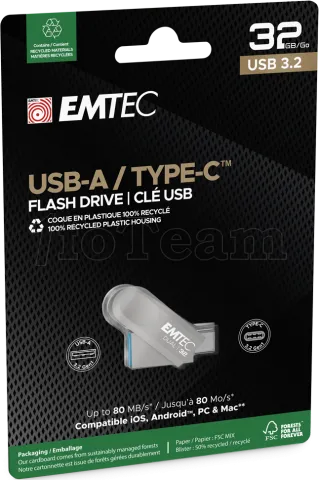 Photo de Clé USB 3.2 Emtec Dual D280 - 32Go (Gris)