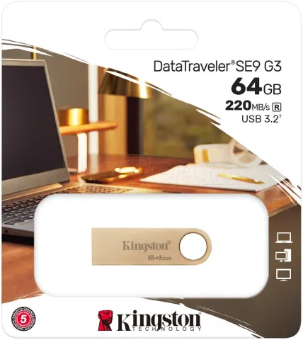 Photo de Clé USB 3.2 Kingston DataTraveler SE9 G3 - 64Go (Or)