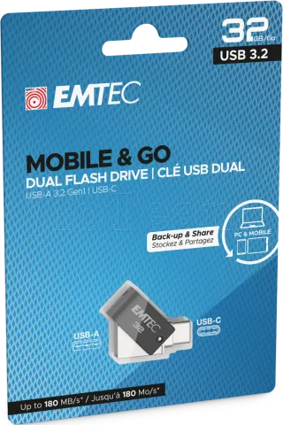 Photo de Clé USB 3.2 Type-A/C Emtec T260C Mobile & Go - 32Go (Noir)