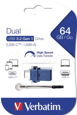 Photo de Clé USB 3.2 Type A/C Verbatim Store'N'Go Dual - 64Go (Noir)