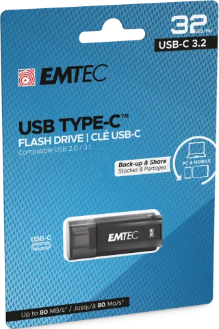 Photo de Clé USB 3.2 Type C Emtec D400 - 32Go (Noir)