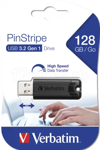Photo de Clé USB 3.2 Verbatim PinStripe - 128Go (Noir)