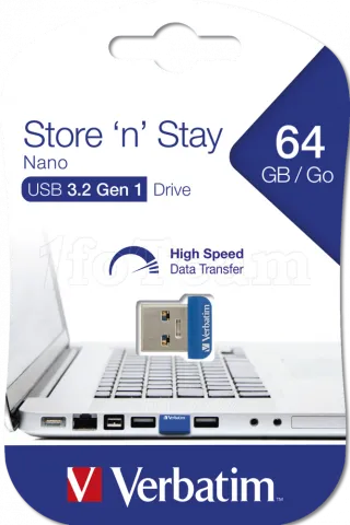 Photo de Clé USB 3.2 Verbatim Store'n'Stay - 64Go (Bleu)