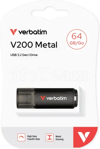 Photo de Clé USB 3.2 Verbatim V200 Metal - 64Go (Noir)