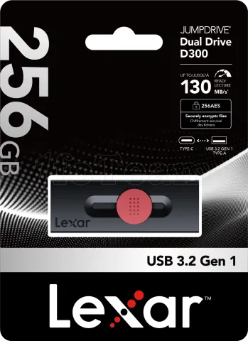 Photo de Clé USB-A/C 3.2 Lexar JumpDrive Dual Drive D300 - 256Go (Noir)