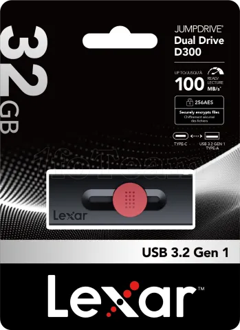 Photo de Clé USB-A/C 3.2 Lexar JumpDrive Dual Drive D300 - 32Go (Noir)