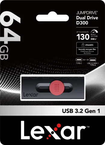 Photo de Clé USB-A/C 3.2 Lexar JumpDrive Dual Drive D300 - 64Go (Noir)
