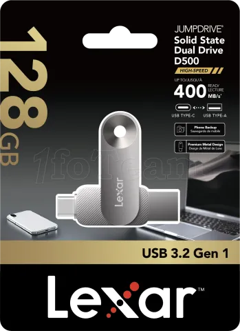Photo de Clé USB-A/C 3.2 Lexar JumpDrive SSDual Drive D500 - 128Go (Noir)
