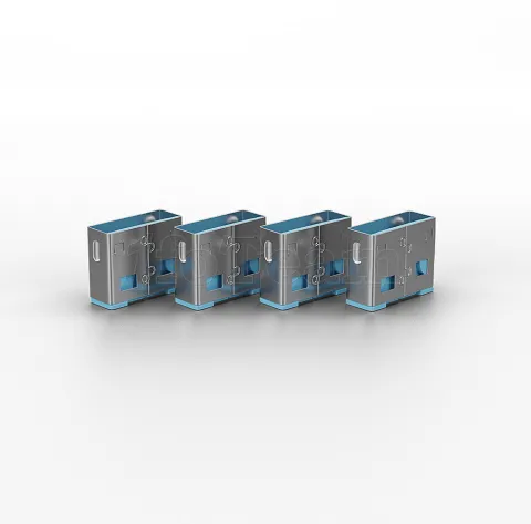Photo de Clé USB Lindy et 4 bloqueurs de ports USB-A (Gris/Bleu)